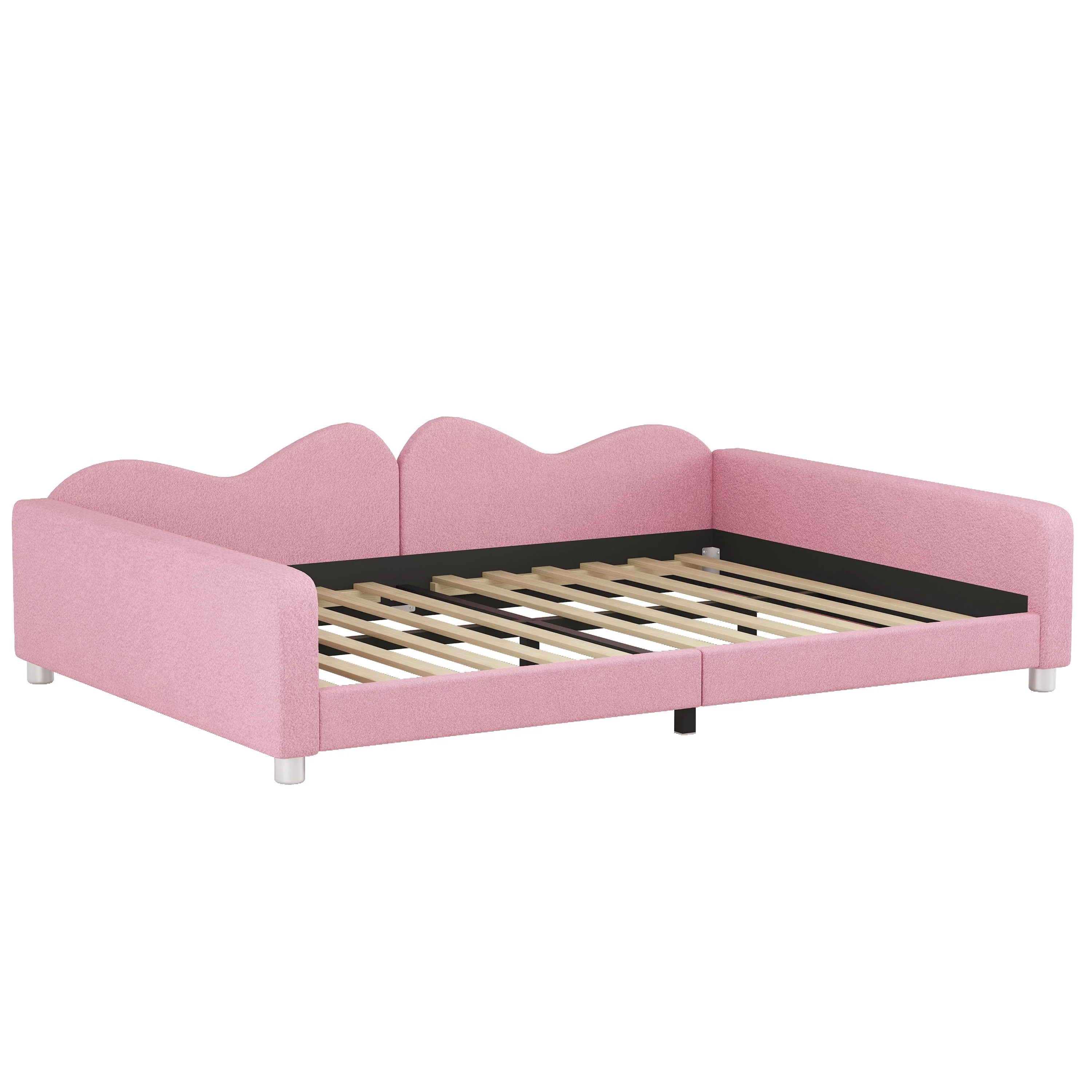 Upholstered Daybed, Sherpa Fabric Sofabed With Cloud-Shaped Backrest - Image 8