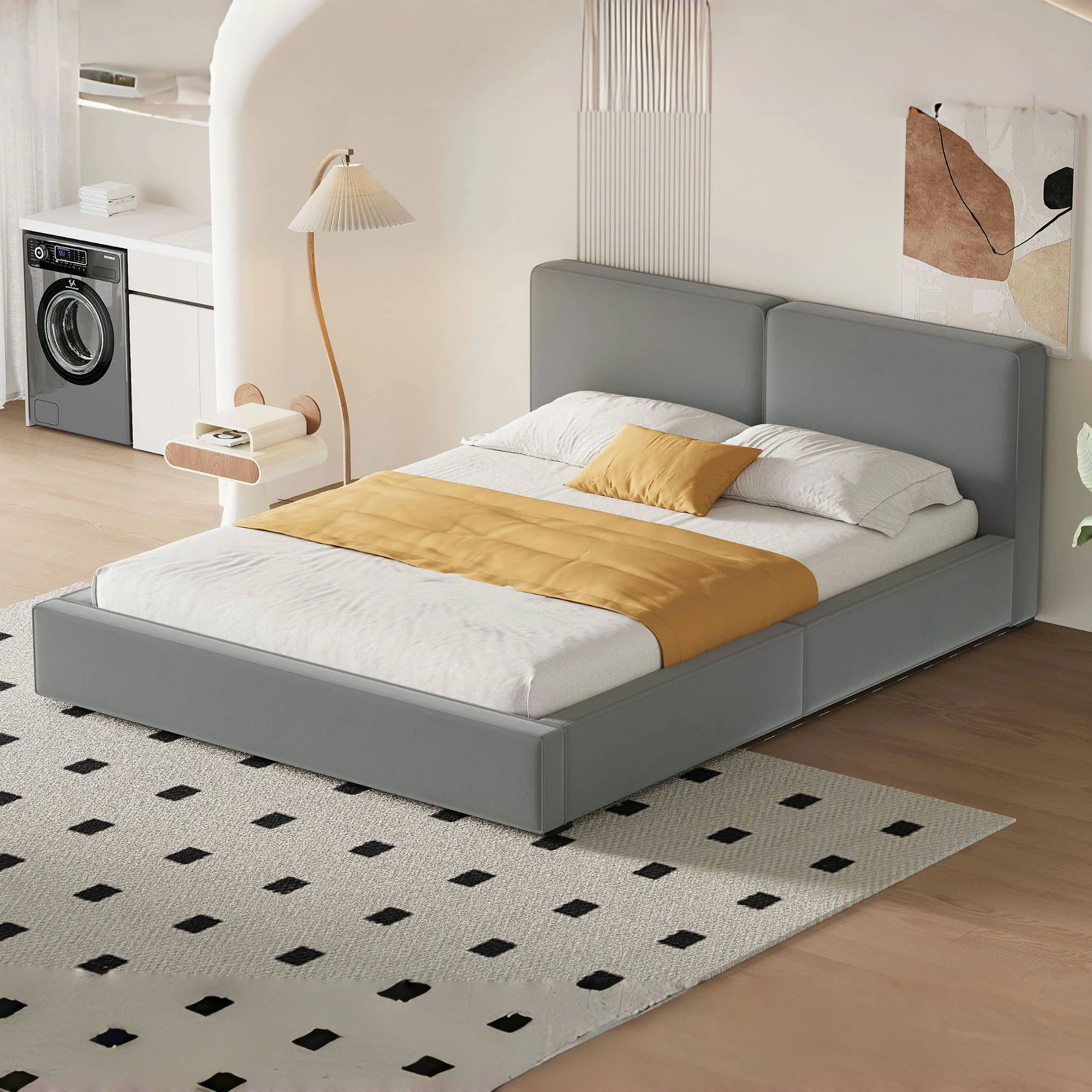 Upholstered Platform Bed, Grounded Bed With Solid Frame - Image 2
