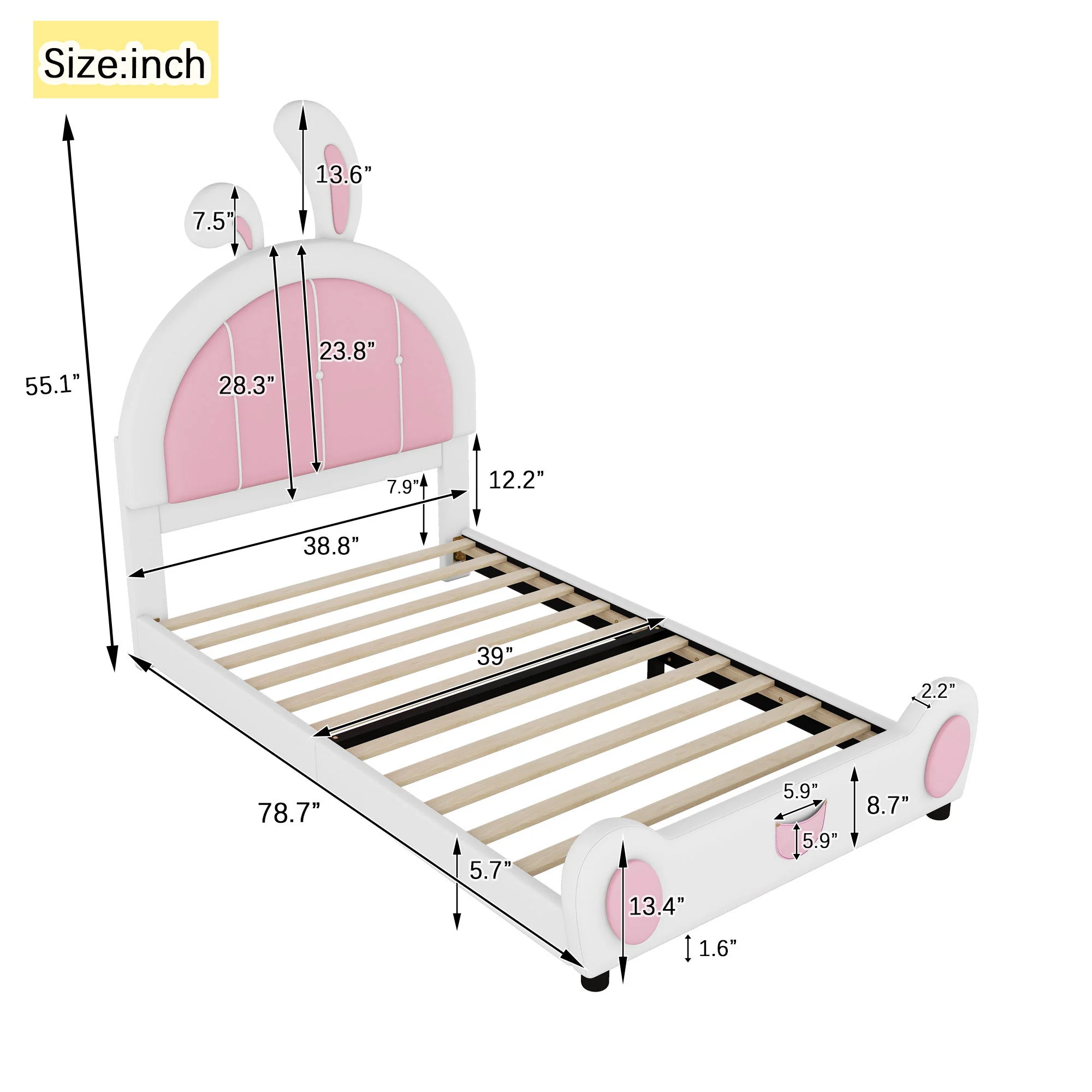 Upholstered Platform Bed With Rabbit Shaped Headboard - Image 2