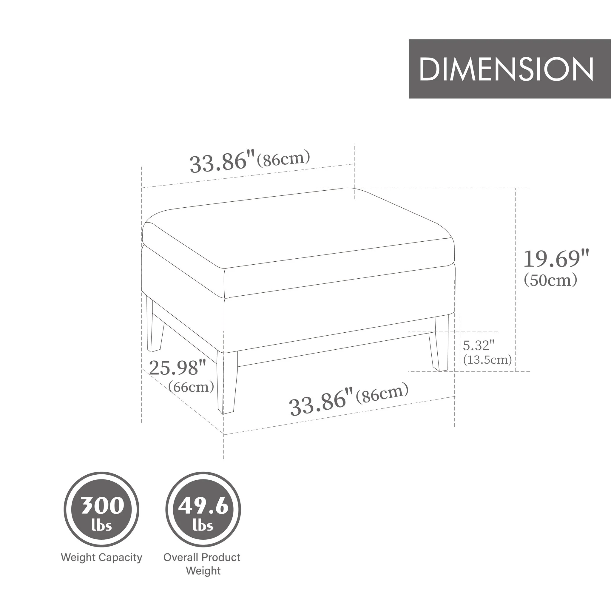 Upholstered Storage Ottoman With Reversible Lid Coffee Table With Rubberwood Legs - Image 6