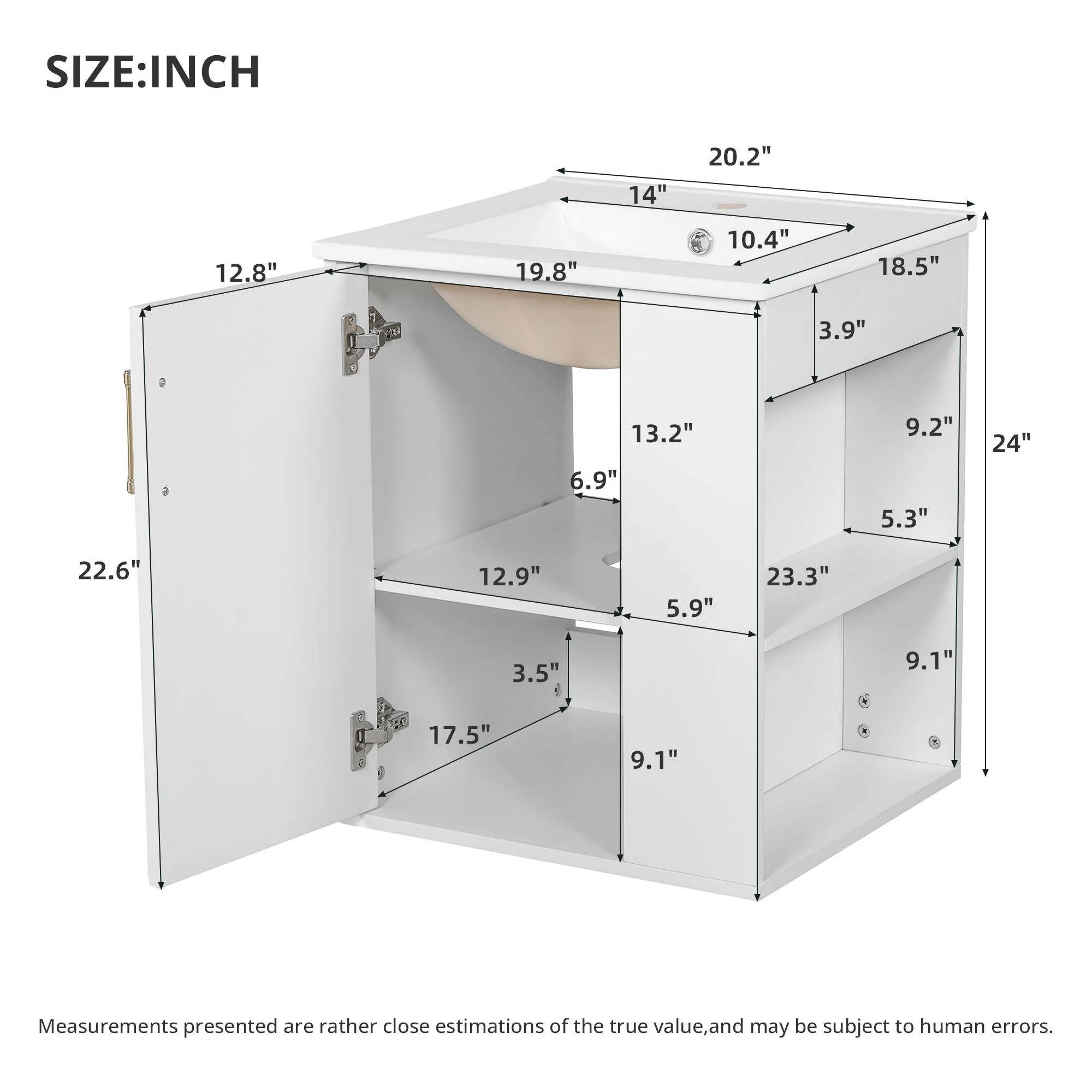 Wall Mounted Bathroom Cabinet With Side Shelf Combo, Vanity With Sink - White - Image 3